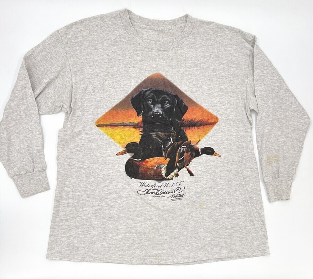 Vintage Waterfowl Adult Gray Duck Hunting Dog Red Tail USA Long Sleeve 1995